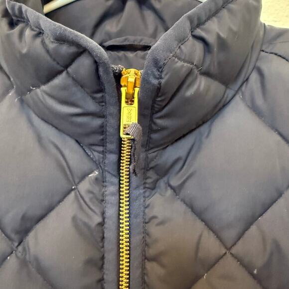 Women’s J. Crew‎ Navy Quilted Down Puffer Vest Gold Accents Pockets PL Petite L - Picture 4 of 8
